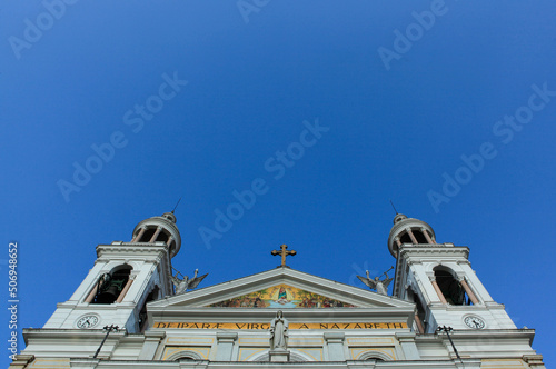 Detail of Basilica of Our Lady of Nazareth during the festivities of Círio de Nazaré in Belém, Pará, Amazon, Brazil.