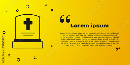 Black Grave with tombstone icon isolated on yellow background. Vector