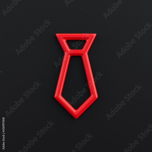 tie 3d icon, outline red office icon, business symbol, 3d rendering