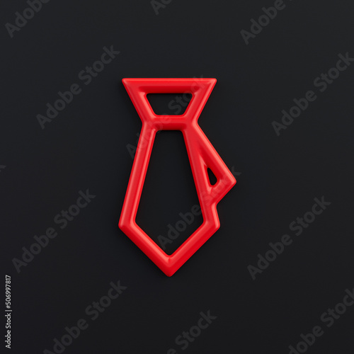 tie 3d icon, outline red office icon, business symbol, 3d rendering