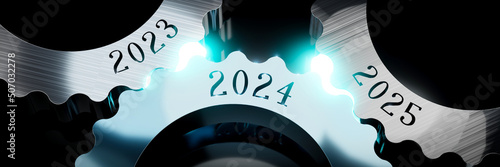 2023, 2024, 2025 - gears concept - 3D illustration