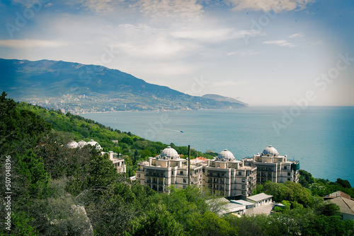 Yalta, Crimean Peninsula. Bear mountain on the horizon Against the backdrop of the Black Sea