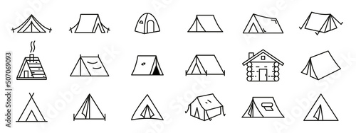 Icon set of tent in trendy line style.