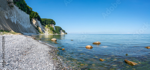 Panorama of the chalk cliffs on Rügen (Ruegen) island, Baltic sea, Mecklenburg-Vorpommern, Germany