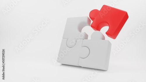 3D render of Brainstorming teamwork concept. Jigsaw puzzle pieces icon collaboration in business development