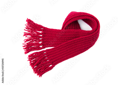 Red warm scarf on a white background