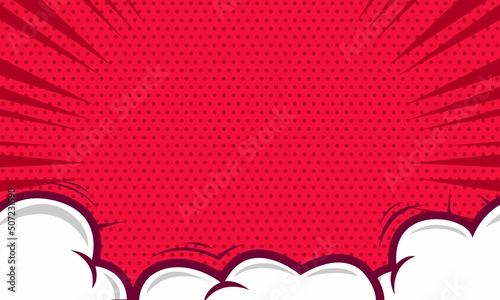 Comic abstract red background with cloud illustration
