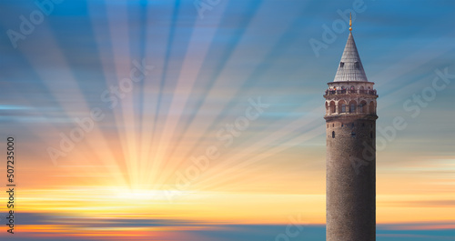 Galata tower at amazing sunset - Istanbul, Turkey