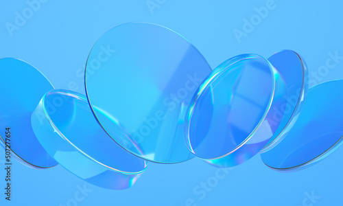 Blue Glass shapes composition. 3d rendering.