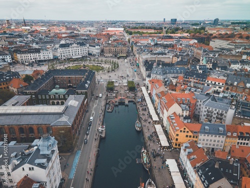 Nyhavn Harbor in Copenhagen, Denmark by Drone