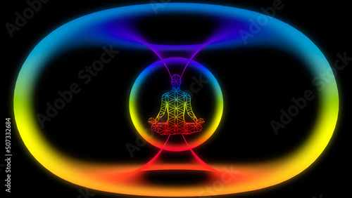 3d illustration of torsion fields of astral energies around a meditating person