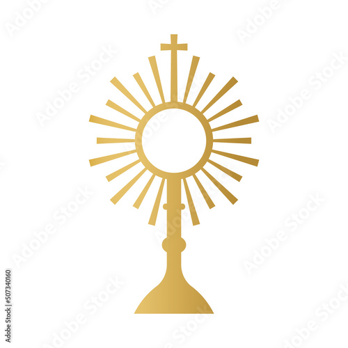 golden Sacrament of the Eucharist, Holy Communion, Corpus Christi, Monstrance- vector illustration