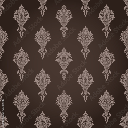Vector silver damask seamless pattern element. Classical luxury old-fashioned damask ornament, royal Victorian seamless texture for wallpapers, textile, wrapping. Exquisite floral baroque template.