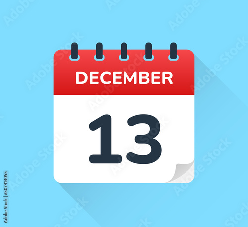December 13 on calendar icon vector illustration