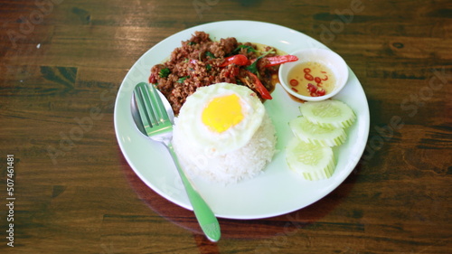 Basil with Minced Pork and Fried Egg on Rice