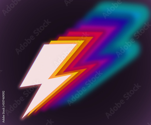 Lighting bolt abstract concept colorful illustration in the 80s and 90s synthwave echoed colors style design on dark background.