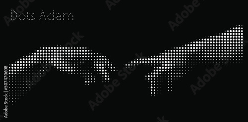 Dots Adam. Vector illustration of hands reaching out for touch in black and white dot halftone vintage style design.