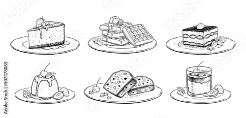 Sketch illustrations set of desserts and cakes