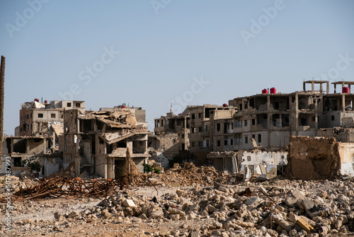  Building ruins in destroyed city (Darayya) after the Syrian Civil War.