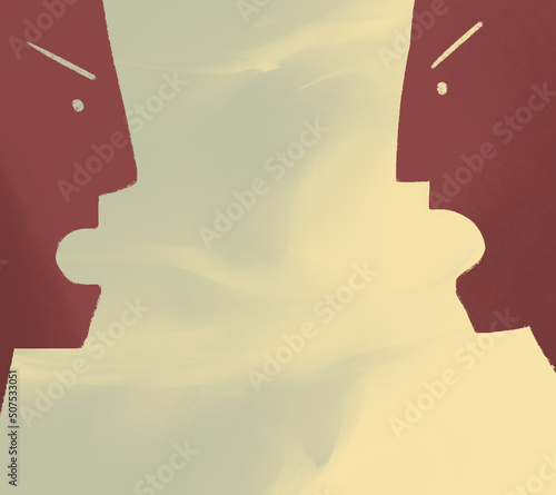 hand drawn cartoon illustration. quarrel and conflict, the crook of two men at each other