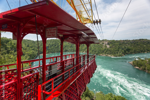 above, adventure, aerial, aero, american, attraction, The Whirlpool Aero Car ready for a ride over the whirlpool of the Niagara River. Niagara Falls, Ontario, Canada