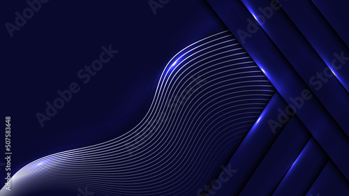 Abstract blue stripes overlapping layer with lighting effect on blue background.