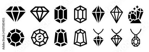Set of gemstones as diamond, ruby, sapphire and emerald vector icon