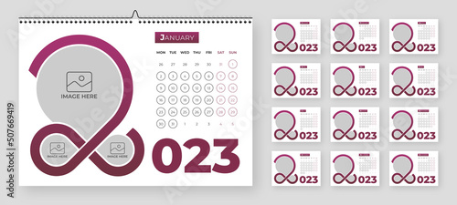 Modern, simple and minimal desk calendar template 2023