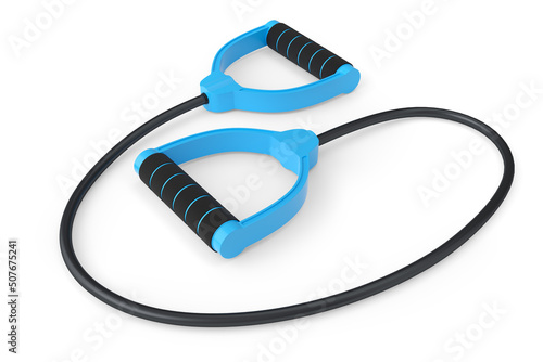 Hand expander or resistance band with rubber handle isolated on white.