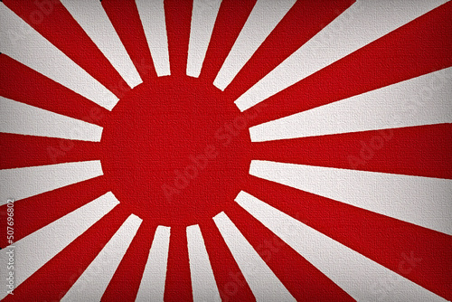 Wojenna flaga Japonii . Bandera Imperialnej Marynarki Wojennej . Obraz malowany na płótnie .