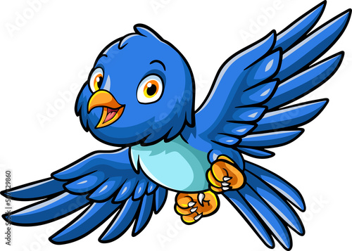 Cartoon cute little bluebird flying