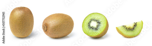 Set of fresh kiwi fruit isolated on white background.