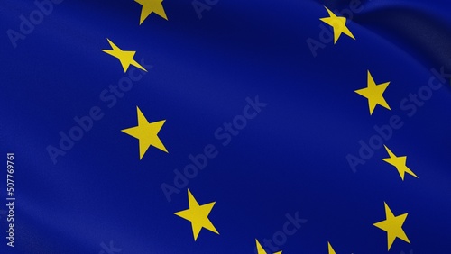 EU flag. European Union. Brussels Belgium. Council official symbol of Europe unity identity solidarity democracy international cooperation. Realistic 3D illustration with cotton texture.