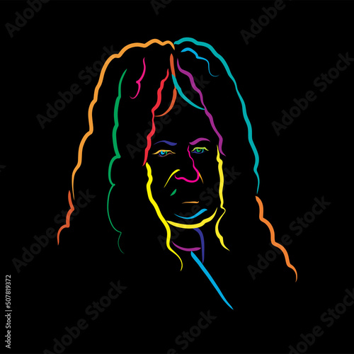 Gottfried Wilhelm Leibniz crazy colorful outline vector drawing