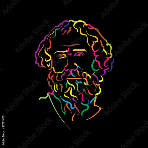 Archimedes of Syracuse crazy colorful outline vector drawing