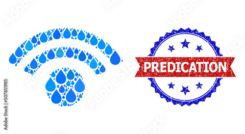 Vector mosaic sound source, and bicolor dirty Predication seal. Sound source mosaic for clean beverage ads. Sound source is formed from blue drinking water tears.