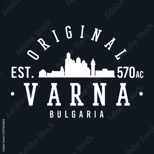 Varna, Bulgaria Skyline Original. A Logotype Sports College and University Style. Illustration Design Vector City.
