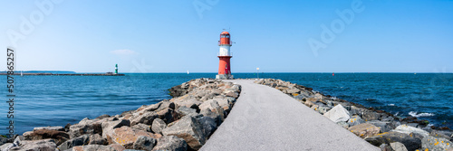 Lighthouse Ostmole Warnemünde panorama, Rostock, Mecklenburg-Vorpommern, Germany
