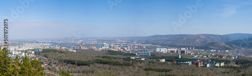 Panorama of the city of Krasnoyarsk. Siberia Russia. Summer sunny day