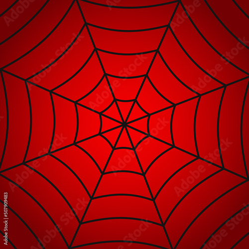 Spider man. Spiderman background. Red background with black spiderweb of spiderman. Pattern of cobweb for net, trap and horror. Hero texture. Vector