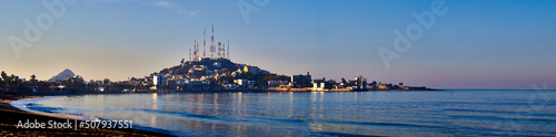 panoramic of city in the coast of pacific ocean in the morning view from the sea in mazatlan sinaloa 