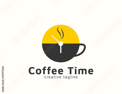 Coffe time logo with hour hand design