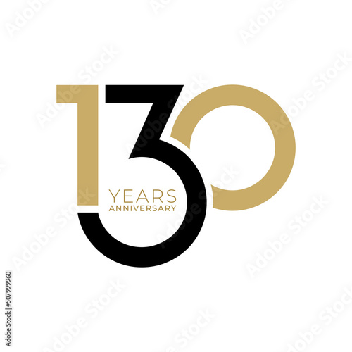 130 Years Anniversary Logo, Golden Color, Vector Template Design element for birthday, invitation, wedding, jubilee and greeting card illustration.