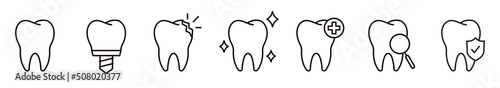 Tooth line icon set. Dental clinic logo. Clean teeth. Vector EPS 10