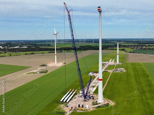 Construction of a wind turbine in Brandenburg, Germany