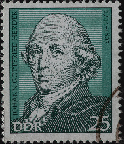 GERMANY, DDR - CIRCA 1974 a postage stamp from GERMANY, DDR, showing a portrait of the writer, philosopher and theologian Johann Gottfried von Herder (1744–1803) . Circa 1974