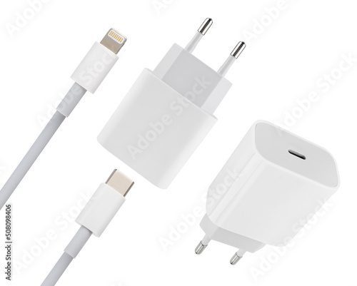 power adapter for phone tablet, on white background