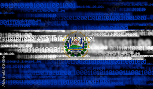 Flag of El Salvador on binary code. Modern technology concept. 