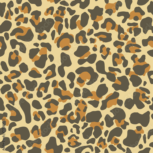 Leopard print, seamless pattern. Skin of cheetah, leopard. Fashionable fabric, elegant animal background. Animal spots. Vector texture