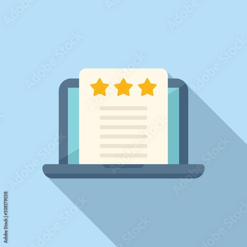 Laptop review icon flat vector. Credibility trust